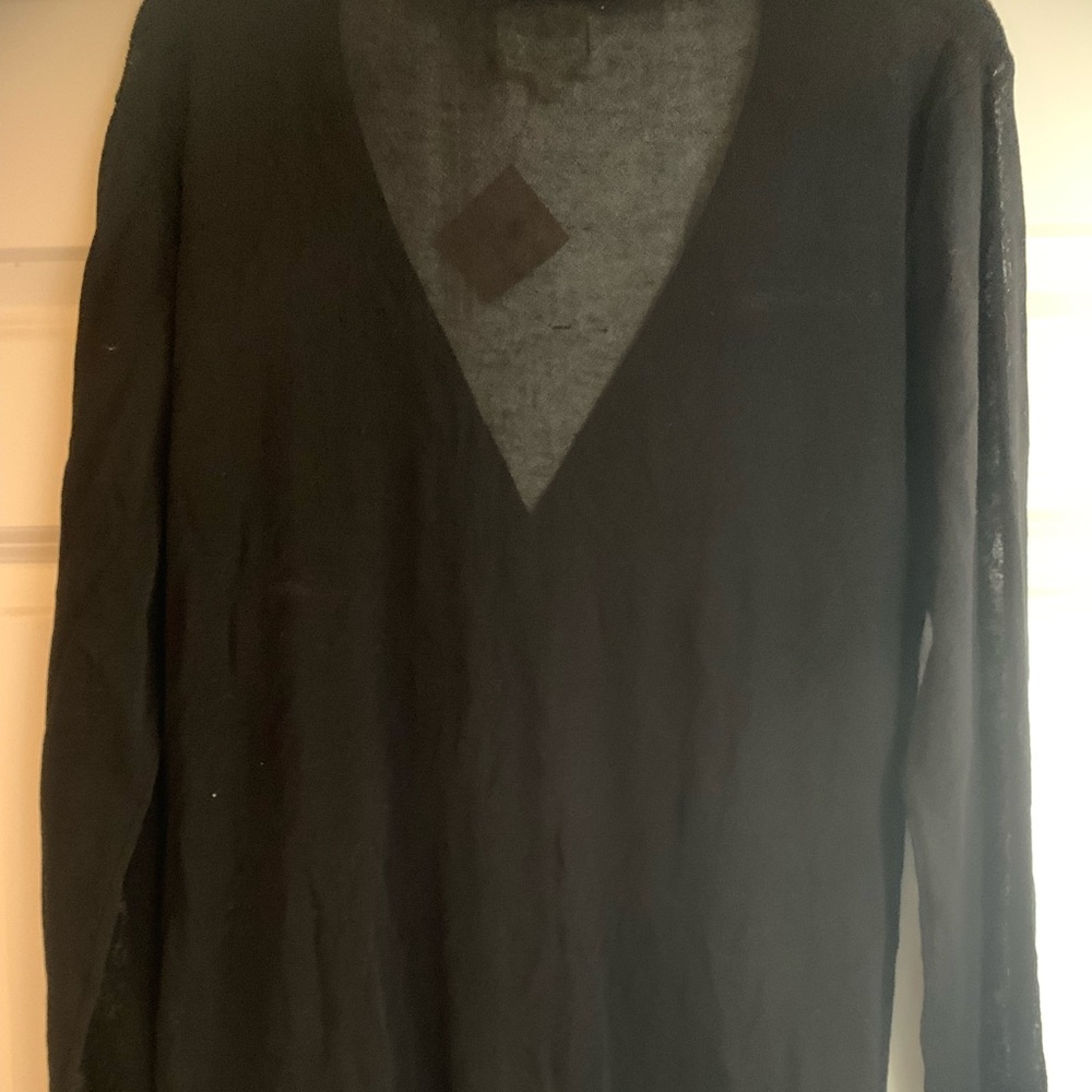 Sheer black high low hem, long sleeve cardigan. Size medium. NWT.